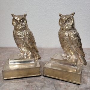 Vintage Brass Owl Bookends Owls Sitting On History Books Academia Decor Wisdom